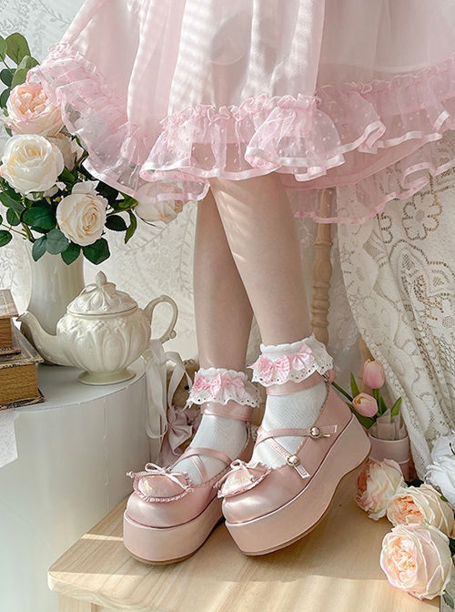 Deep Sleep Dream Series Cute Versatile Love Bowknot Satin Platform Round-Toe Sweet Lolita Shoes