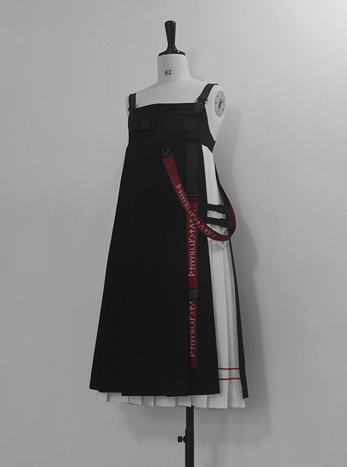 Inscriptionless Blade Series Autumn Functional Style Spliced Irregular Belt Ouji Fashion Black Sleeveless Dress JSK