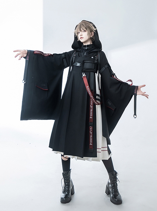 Inscriptionless Blade Series Autumn Functional Style Spliced Irregular Belt Ouji Fashion Black Sleeveless Dress JSK