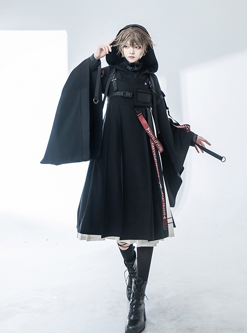 Inscriptionless Blade Series Autumn Functional Style Spliced Irregular Belt Ouji Fashion Black Sleeveless Dress JSK