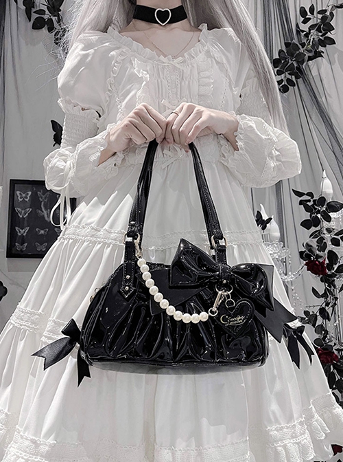 Runaway Moon Series Sweet Bowknot Pearl Elegant Hot Girl Style Commuting Handheld Armpit Lolita Bag