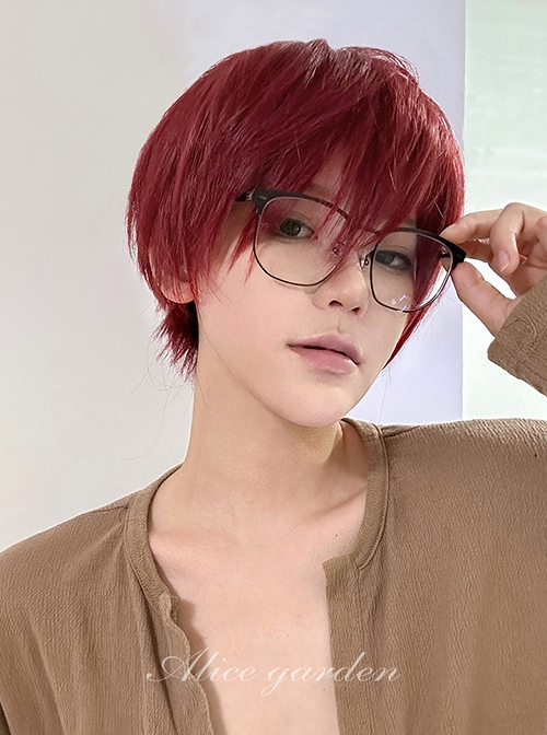 Sea King Red Handsome Fluffy Simulation Ouji Fashion Short Straight Hair Full Head Wig