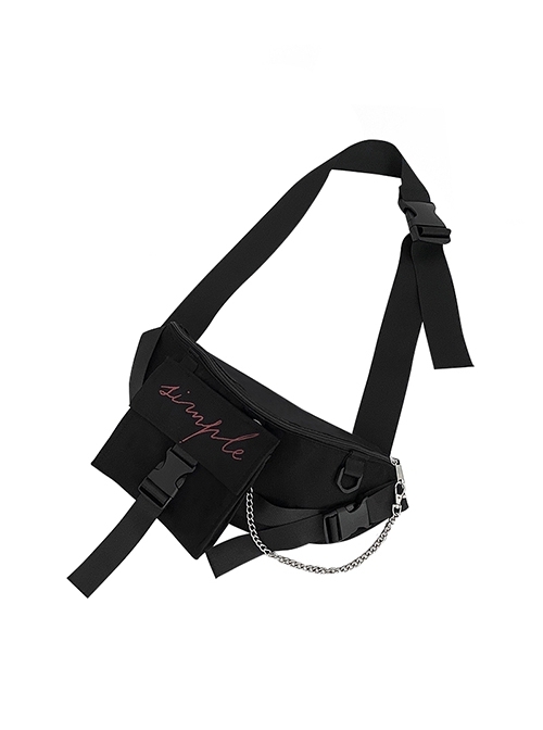 Neutral Punk Style Cool Dark Versatile Sports Portable Telescopic Belt Chest Crossbody Bag Canvas Mobile Phone Bag