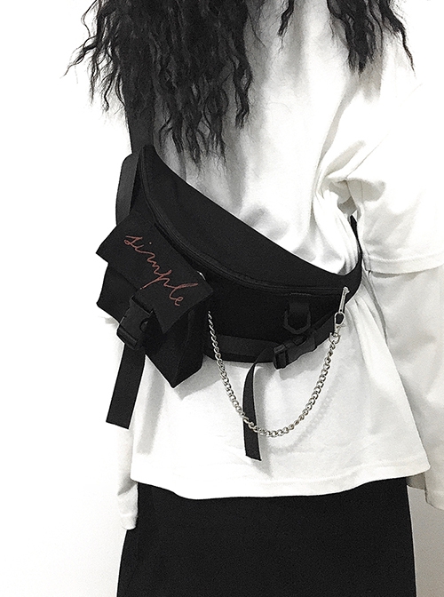 Neutral Punk Style Cool Dark Versatile Sports Portable Telescopic Belt Chest Crossbody Bag Canvas Mobile Phone Bag