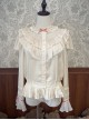 Bear Doll Wall Series Stand Collar V Shape Ruffles Lace Velvet Ribbon Bowknot Sweet Lolita Long Sleeves Shirt