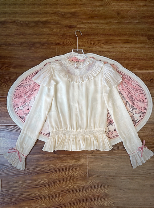 Bear Doll Wall Series Stand Collar V Shape Ruffles Lace Velvet Ribbon Bowknot Sweet Lolita Long Sleeves Shirt