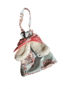 Bear Doll Wall Series Daily Pink Green Print Drawstring Cute Lamb Ear Bowknot Sweet Lolita Handbag