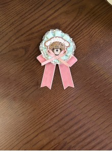 Bear Doll Wall Series Daily Pink Green Contrast Color Embroidered Bear Lamb Ears Bowknot Round Ruffles Hair Accessory Badge