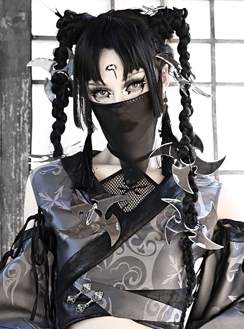 Demon Sword Girl Series Black Japanese Style Gothic Punk Cool Ninja Tassel Triangular Msak Facecloth