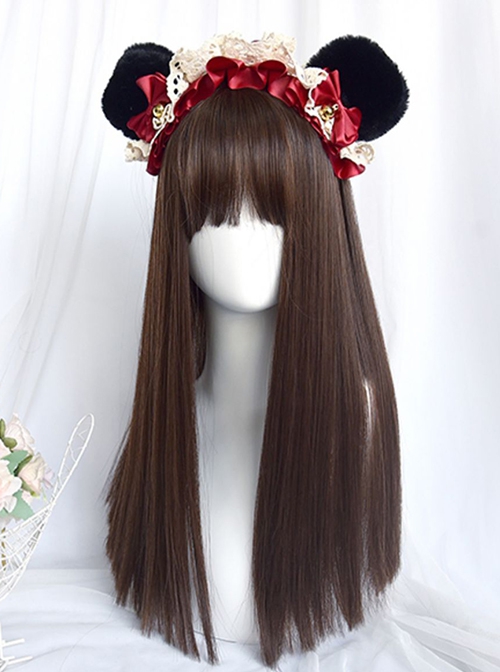 Daily Versatile Natural Black Medium Straight Hair JK School Lolita Cute Flat Bangs Full Head Wig