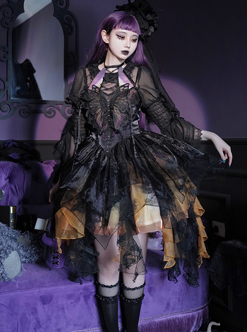 Dead Leaf Butterfly Series Spring Summer Irregular Hem Gothic Lolita Sleeveless Dress JSK Black Shirt Suit