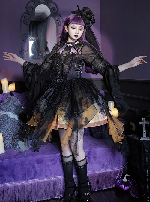 Dead Leaf Butterfly Series Spring Summer Irregular Hem Gothic Lolita Sleeveless Dress JSK Black Shirt Suit