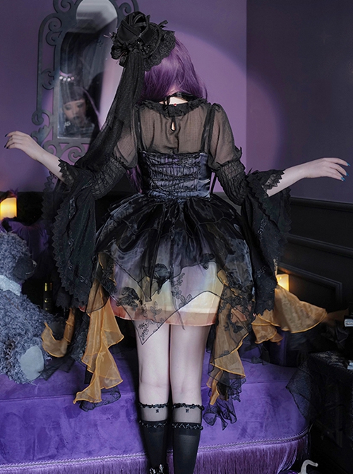 Dead Leaf Butterfly Series Spring Summer Irregular Hem Gothic Lolita Sleeveless Dress JSK Black Shirt Suit