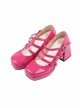 Rhinestone Love Three Buckles Square Round Head Sweet Lolita Patent Leather Platform Thick High Heels Shoes