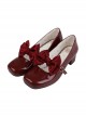 Miss Tea Series French Elegant Bowknot Square Head Mary Jane Classic Lolita Patent Leather Low Heels Shoes