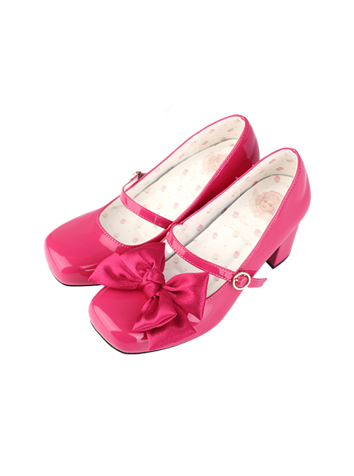 Miss Tea Series French Elegant Bowknot Square Head Mary Jane Classic Lolita Patent Leather Low Heels Shoes