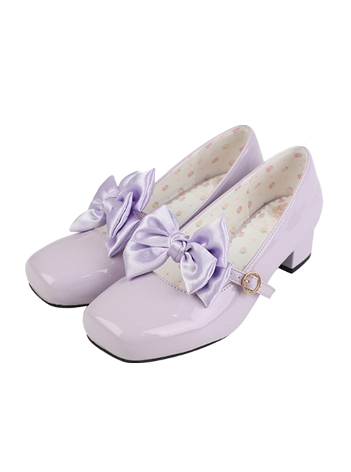 Miss Tea Series French Elegant Bowknot Square Head Mary Jane Classic Lolita Patent Leather Low Heels Shoes