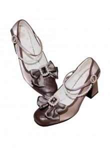 Transoceanic Love Poems Series French Romantic Pearl Chain Delicate Satin Bowknot Classic Lolita High Heels Shoes