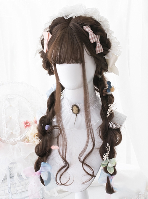 Insomnia Girl Series Soft Girl Gentle Elegant Chocolate Brown Long Curly Hair Flat Bangs Classic Lolita Full Head Wig