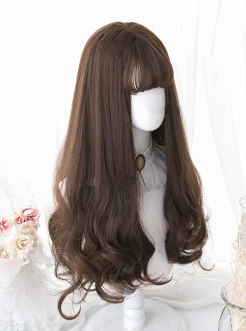 Insomnia Girl Series Soft Girl Gentle Elegant Chocolate Brown Long Curly Hair Flat Bangs Classic Lolita Full Head Wig