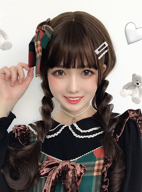 Insomnia Girl Series Soft Girl Gentle Elegant Chocolate Brown Long Curly Hair Flat Bangs Classic Lolita Full Head Wig