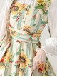 Forest Basket Series Retro Pastoral Grace Yellow Green Sunflower Stripe Print Classic Lolita Sleeveless Dress JSK