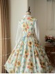 Forest Basket Series Retro Pastoral Grace Yellow Green Sunflower Stripe Print Classic Lolita Sleeveless Dress JSK