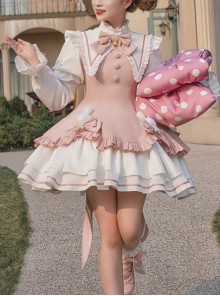 Heartbeat Contract Series Magical Girl Sweet Lolita Pointed Collar Spliced Ruffles Star Bowknot Puff Long Leeves Dress OP