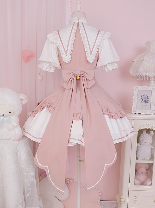 Heartbeat Contract Series Magical Girl Sweet Lolita Pointed Collar Spliced Ruffles Star Bowknot Puff Long Leeves Dress OP