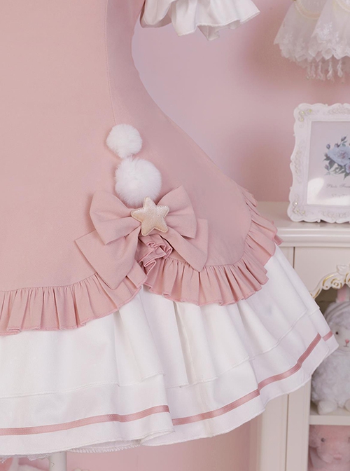 Heartbeat Contract Series Magical Girl Sweet Lolita Pointed Collar Spliced Ruffles Star Bowknot Puff Long Leeves Dress OP