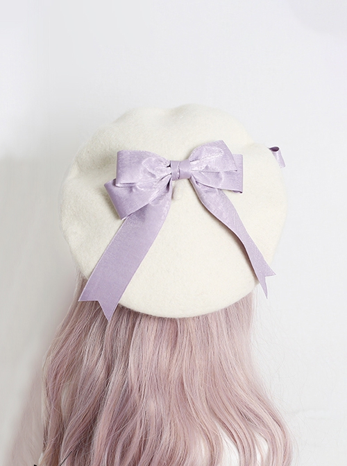 Japanese Style Sweet Girly Wool Autumn Winter Warm Handmade Fur Ball Bowknot Sweet Lolita Painter Hat Beret