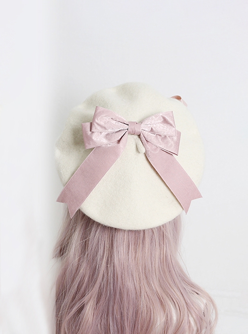 Japanese Style Sweet Girly Wool Autumn Winter Warm Handmade Fur Ball Bowknot Sweet Lolita Painter Hat Beret