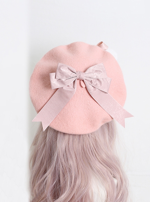 Handmade Autumn Winter Warm Wool Pink Style Cute Girly Fur Ball Bowknot Sweet Lolita Painter Hat Beret