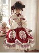 Berry Jungle Series Red Patchwork Jungle Print Asymmetrical Shoulder Strap Design Ruffles Cute Sweet Lolita Long Sleeves Dress OP