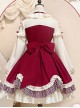 Berry Jungle Series Red Patchwork Jungle Print Asymmetrical Shoulder Strap Design Ruffles Cute Sweet Lolita Long Sleeves Dress OP