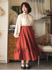 Forest Basket Series Spring Autumn Elegant Versatile Vintage Classic Lolita Petal Ruffles Skirt SK