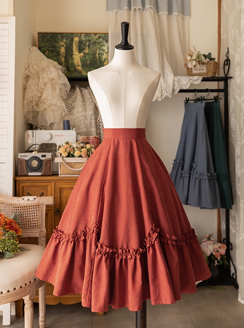 Forest Basket Series Spring Autumn Elegant Versatile Vintage Classic Lolita Petal Ruffles Skirt SK