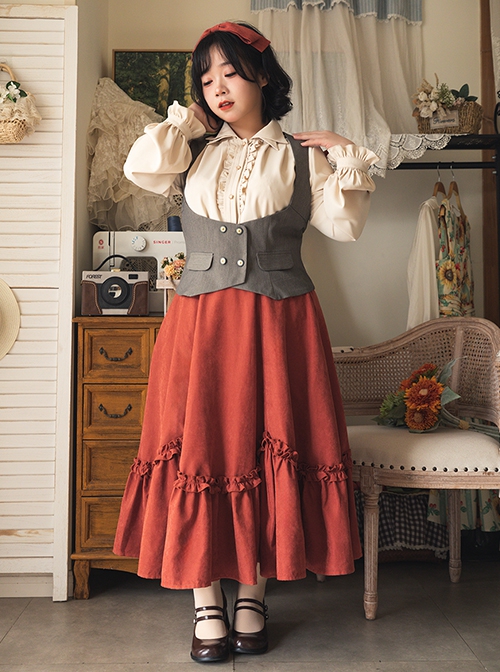 Forest Basket Series Spring Autumn Elegant Versatile Vintage Classic Lolita Petal Ruffles Skirt SK