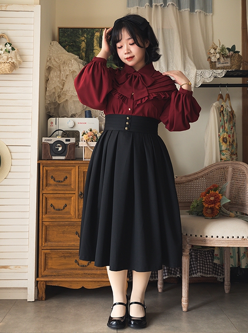 Forest Basket Series Retro Brass Metal Buckle Thick Belt Big Hemline Versatile Classic Lolita Loose Skirt