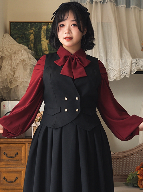 Forest Basket Series Retro V Neckline Tighten Waist Button Versatile Classic Lolita Sleeveless Business Suit Vest