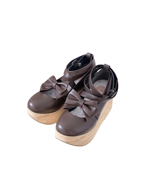 Wood Grain Humanoid Girl Series Retro Elegant Doll Sense Sweet Lolita Strappy Wood Grain Texture Platform Shoes