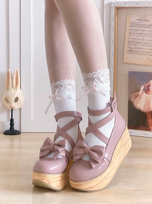 Wood Grain Humanoid Girl Series Retro Elegant Doll Sense Sweet Lolita Strappy Wood Grain Texture Platform Shoes