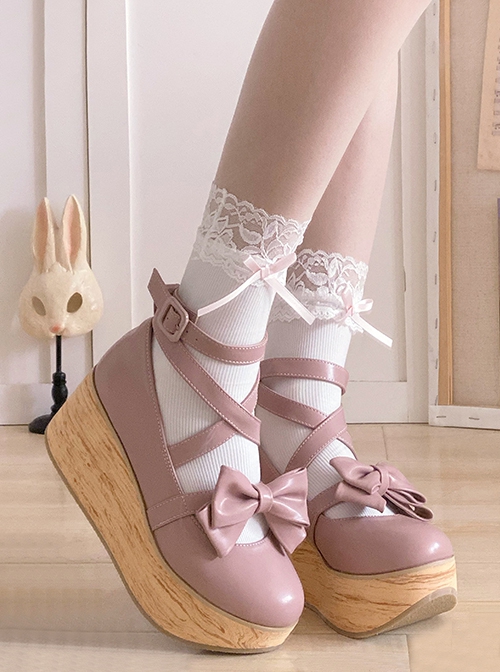 Wood Grain Humanoid Girl Series Retro Elegant Doll Sense Sweet Lolita Strappy Wood Grain Texture Platform Shoes