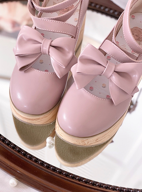 Wood Grain Humanoid Girl Series Retro Elegant Doll Sense Sweet Lolita Strappy Wood Grain Texture Platform Shoes