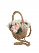 Forest Pastoral Style Exquisite Handmade Lace Beach Classic Lolita Simulated Flower Rattan Handbag Basket