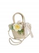 Forest Pastoral Style Exquisite Handmade Lace Beach Classic Lolita Simulated Flower Rattan Handbag Basket