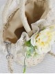 Forest Pastoral Style Exquisite Handmade Lace Beach Classic Lolita Simulated Flower Rattan Handbag Basket