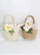 Forest Pastoral Style Exquisite Handmade Lace Beach Classic Lolita Simulated Flower Rattan Handbag Basket