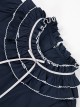 Midnight Flight Series Ruffled Navy Blue Crew Neck Bowknot Solid Color Versatile Ouji Fashion Long Sleeve Shirt