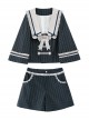 Midnight Flight Series Navy Blue Sailor Square Collar Ruffled Bowknot Ouji Fashion Long Sleeves Coat Short Pants Suit